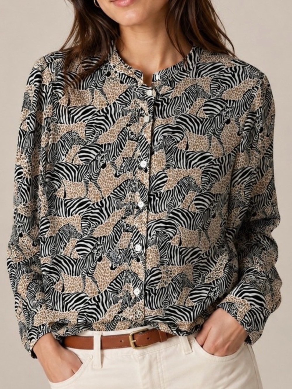 J. Crew Zebra Button Down Blouse
